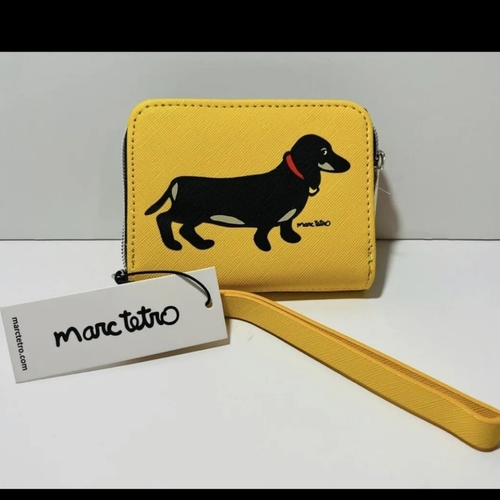 Marc Tetro Dachshund Dog Doxie  Lined & Zippered Wristlet Wallet 4.75 x3.5" New